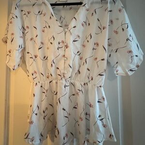 Floral White Button-Up Women's Top